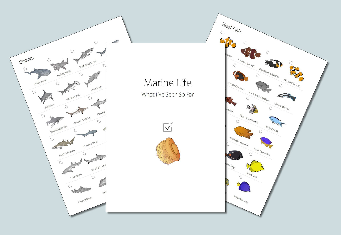 Illustrated marine species tracking guide featuring over 285 underwater creatures in The Dive Journal